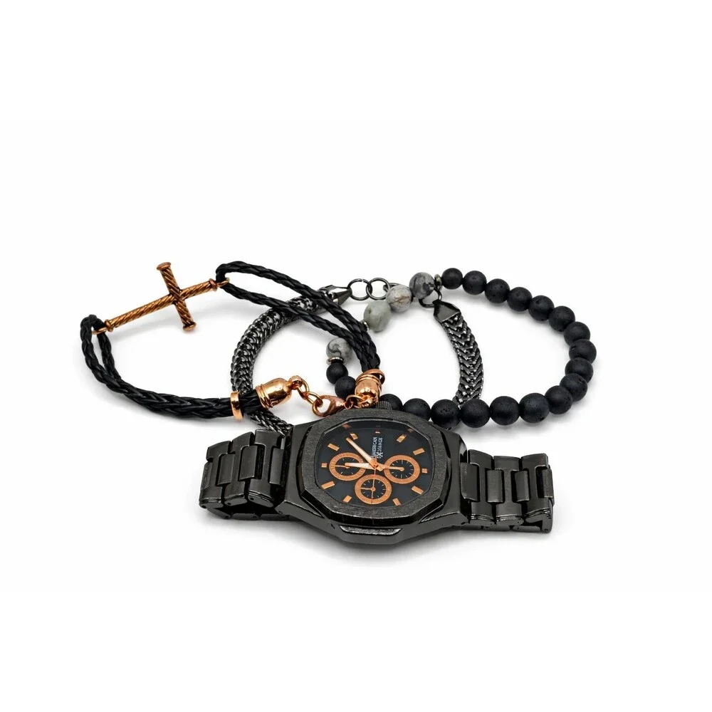 American Exchange Men's Black Watch & 4-Piece Bracelet Set